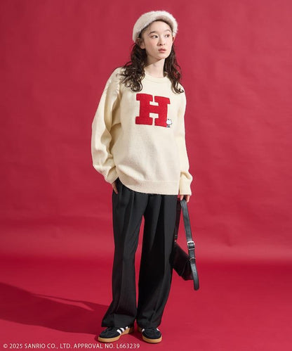 「HELLO KITTY」毛圈刺繡字母針織衫