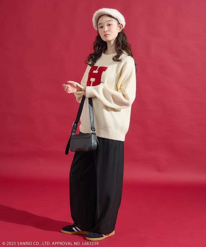 「HELLO KITTY」毛圈刺繡字母針織衫
