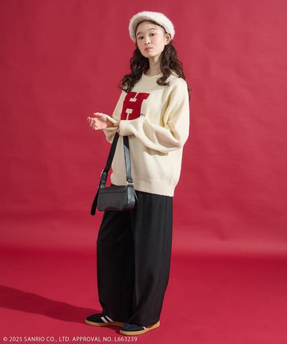 「HELLO KITTY」毛圈刺繡字母針織衫