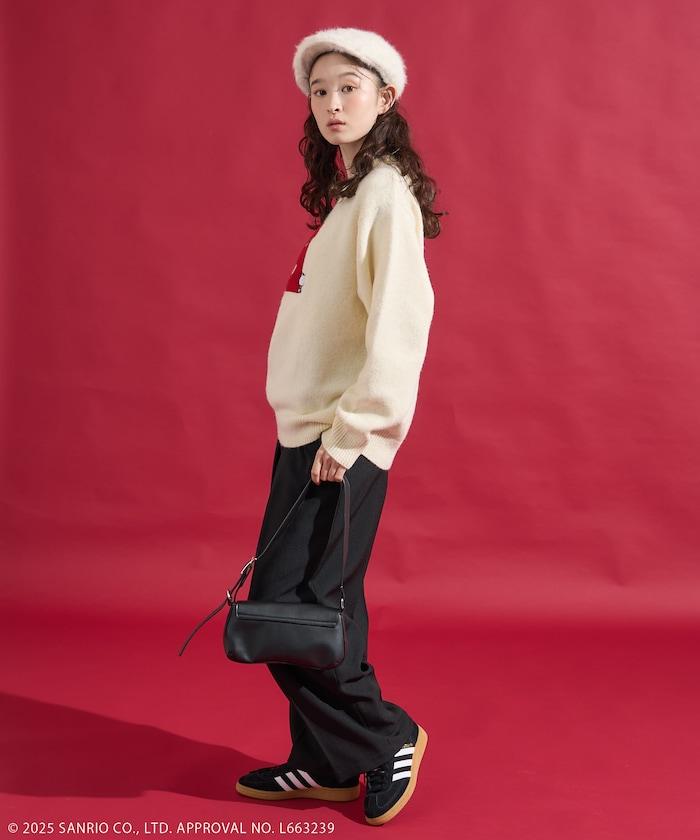 「HELLO KITTY」毛圈刺繡字母針織衫