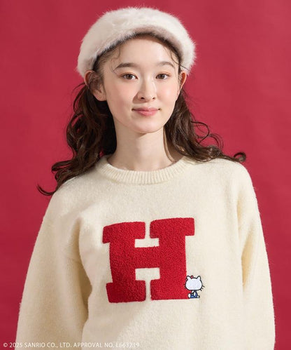 「HELLO KITTY」毛圈刺繡字母針織衫