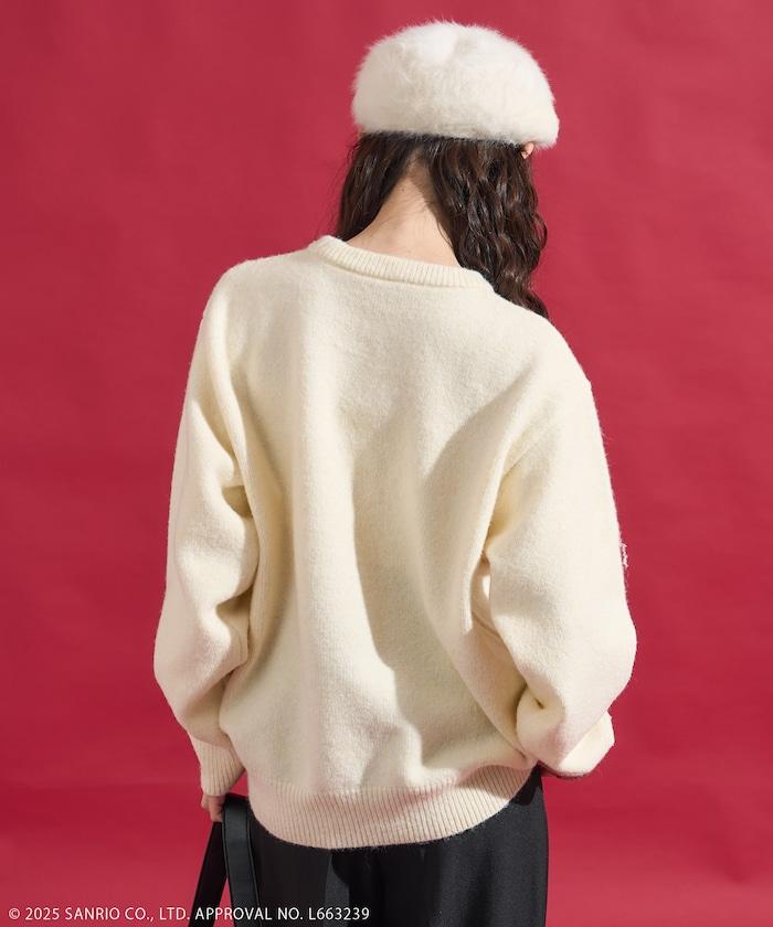 「HELLO KITTY」毛圈刺繡字母針織衫