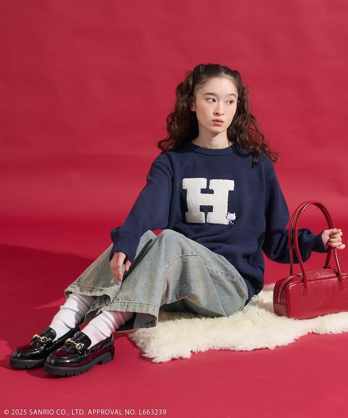 「HELLO KITTY」毛圈刺繡字母針織衫