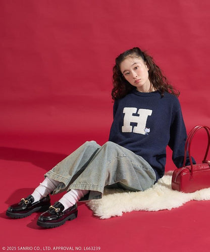 「HELLO KITTY」毛圈刺繡字母針織衫