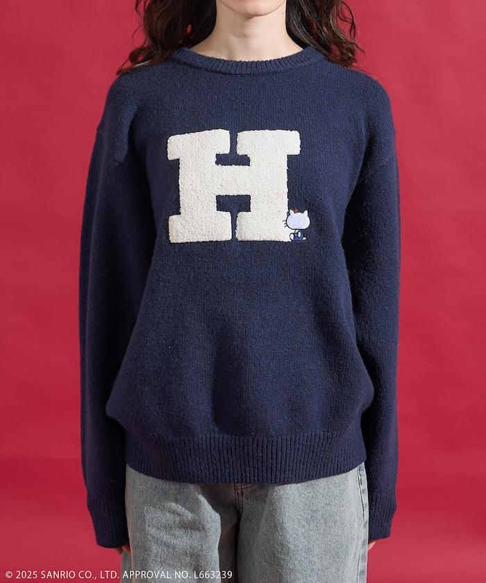 「HELLO KITTY」毛圈刺繡字母針織衫