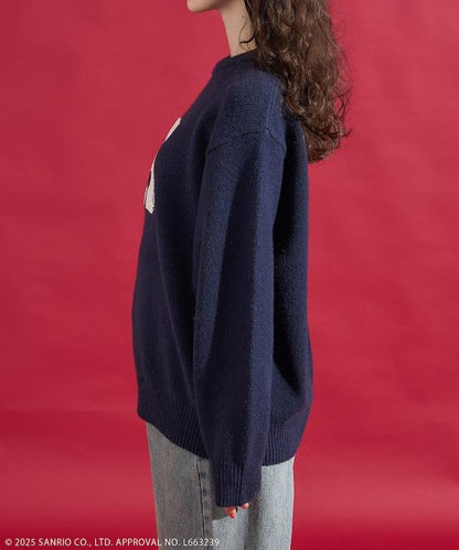 「HELLO KITTY」毛圈刺繡字母針織衫