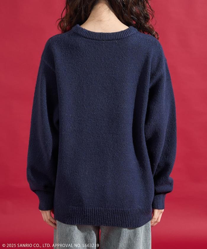 「HELLO KITTY」毛圈刺繡字母針織衫