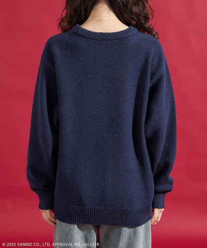 「HELLO KITTY」毛圈刺繡字母針織衫