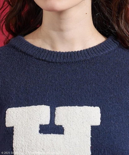 「HELLO KITTY」毛圈刺繡字母針織衫