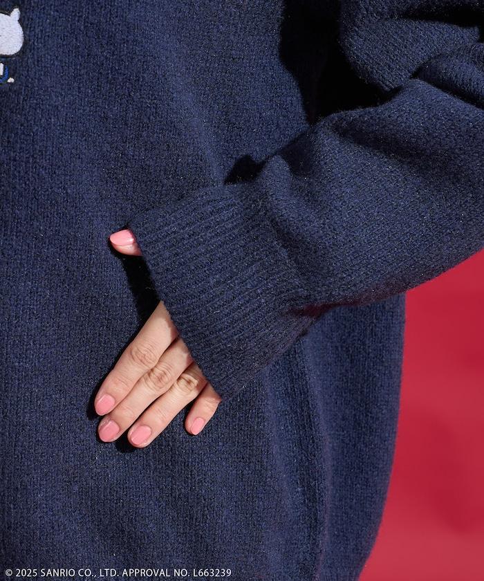 「HELLO KITTY」毛圈刺繡字母針織衫