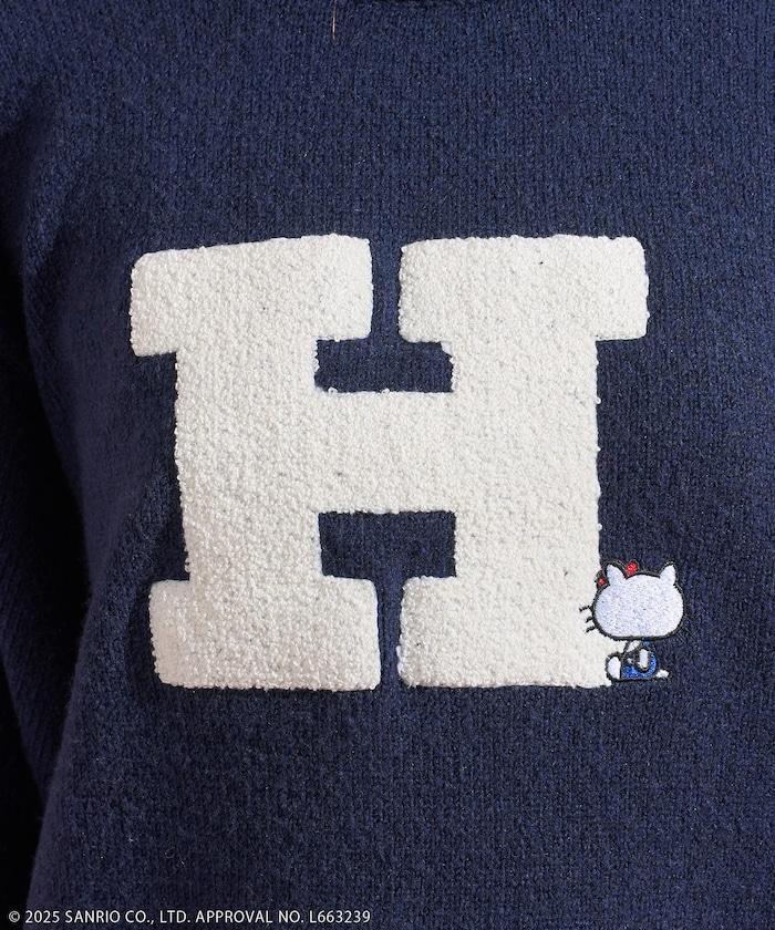 「HELLO KITTY」毛圈刺繡字母針織衫