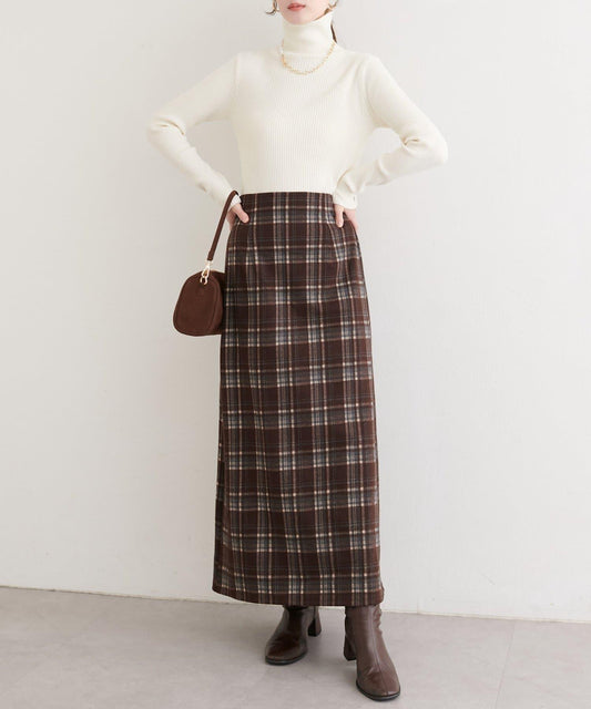 拼色格紋鉛筆裙