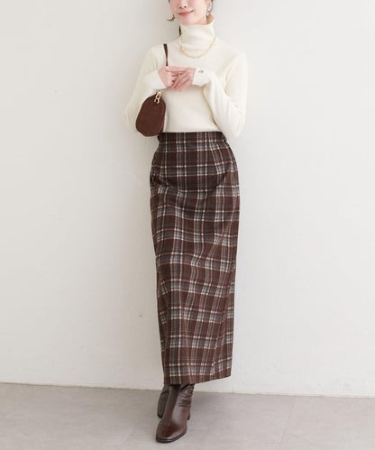 拼色格紋鉛筆裙