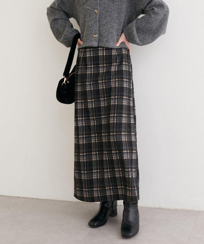 拼色格紋鉛筆裙