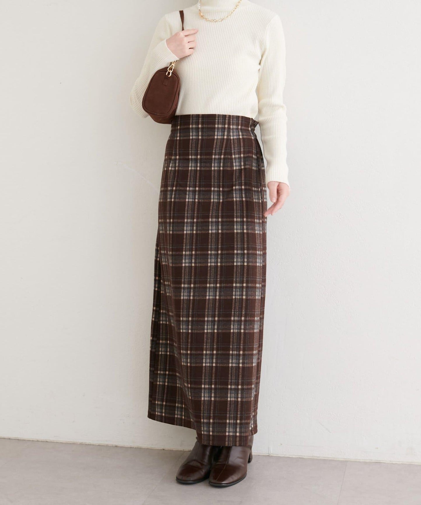 拼色格紋鉛筆裙