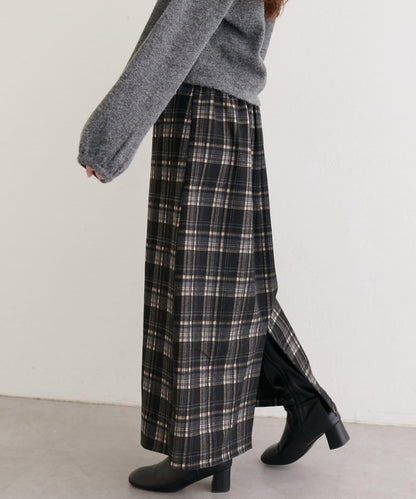 拼色格紋鉛筆裙