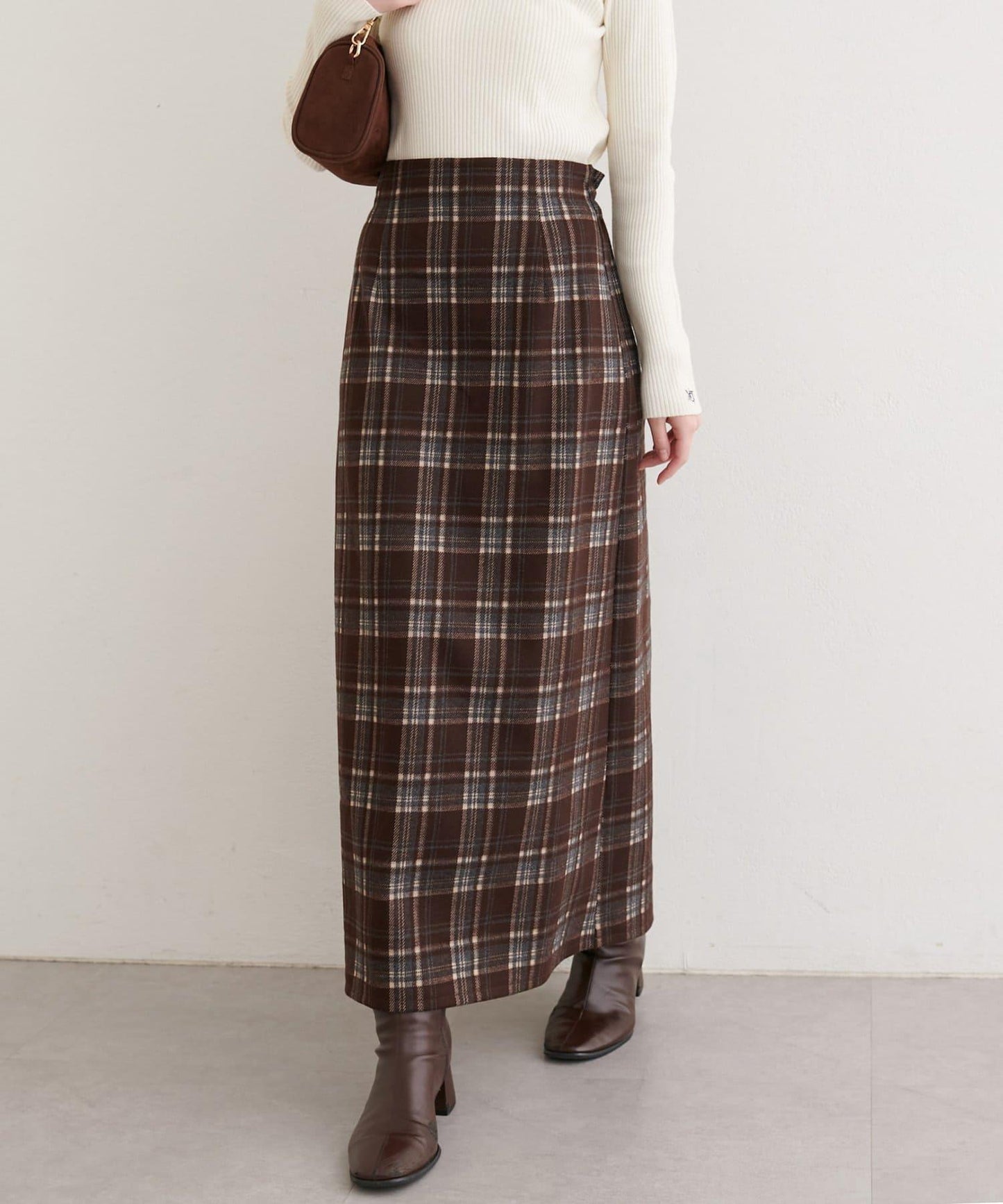 拼色格紋鉛筆裙