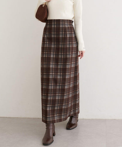 拼色格紋鉛筆裙