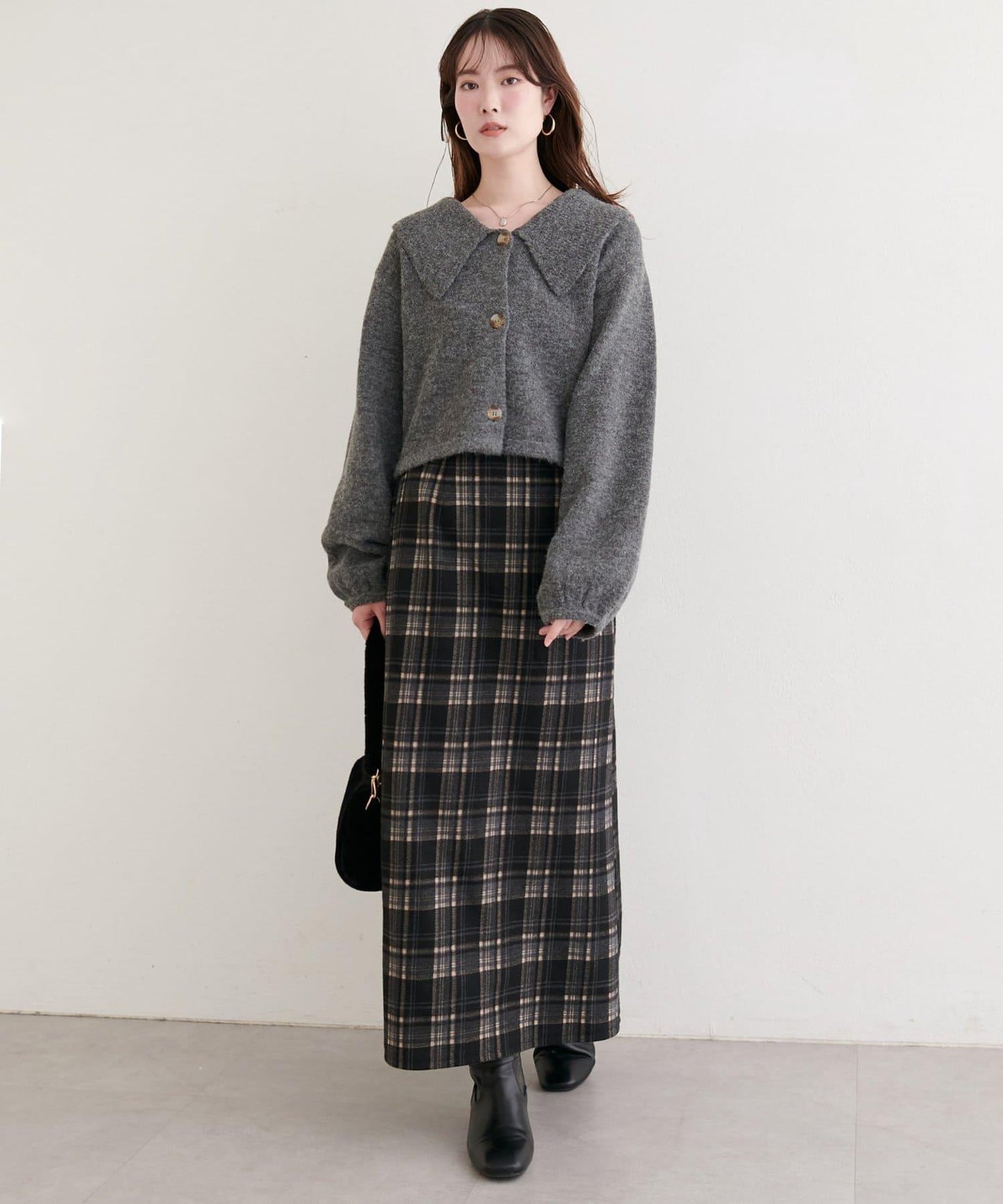 拼色格紋鉛筆裙