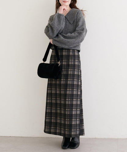 拼色格紋鉛筆裙