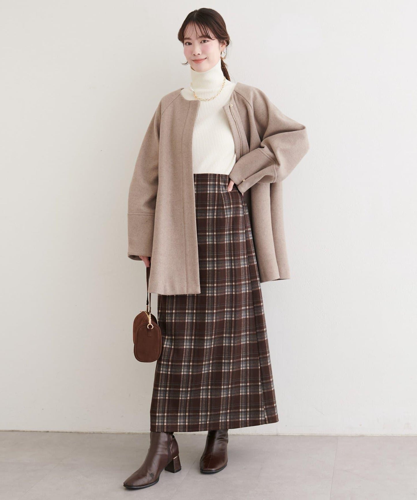 拼色格紋鉛筆裙