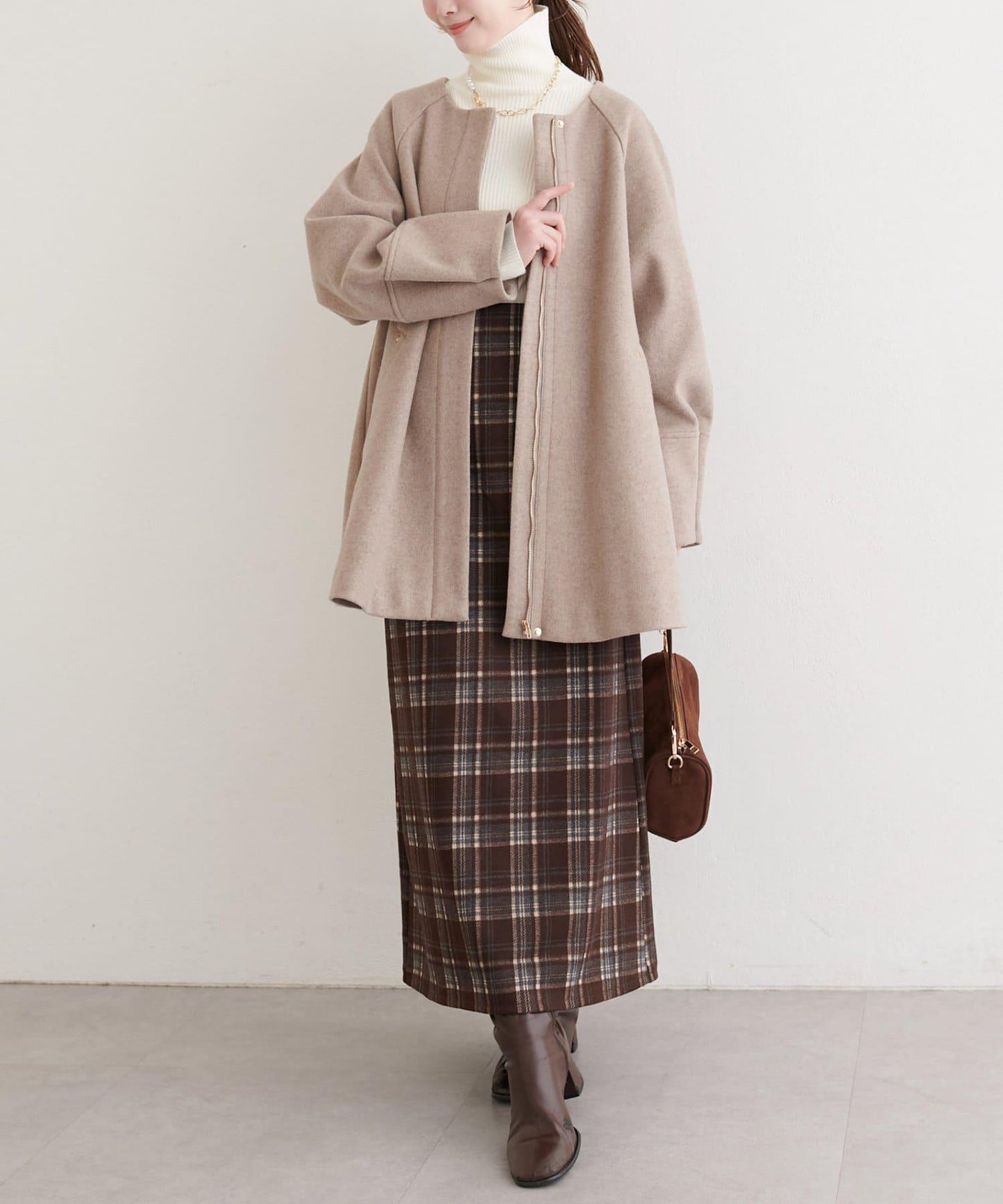 拼色格紋鉛筆裙