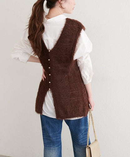 〈osono〉亮片羽毛針織背心×羅紋連衣裙