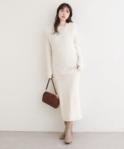 〈osono〉亮片羽毛針織背心×羅紋連衣裙