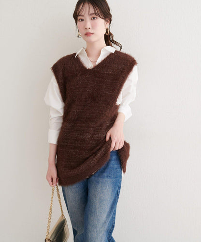 〈osono〉亮片羽毛針織背心×羅紋連衣裙