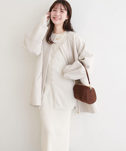 〈osono〉亮片羽毛針織背心×羅紋連衣裙