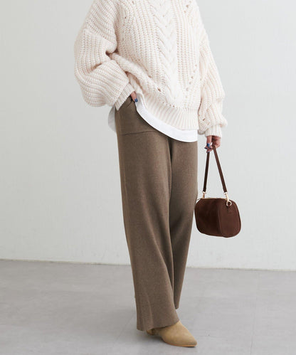 羊毛混紡羅紋針織褲