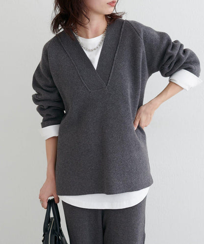 羊毛混紡提花拼接袖套頭衫