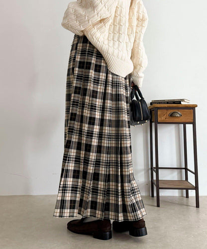 【GEVACO/ゲバコ】格紋側邊腰帶半身裙