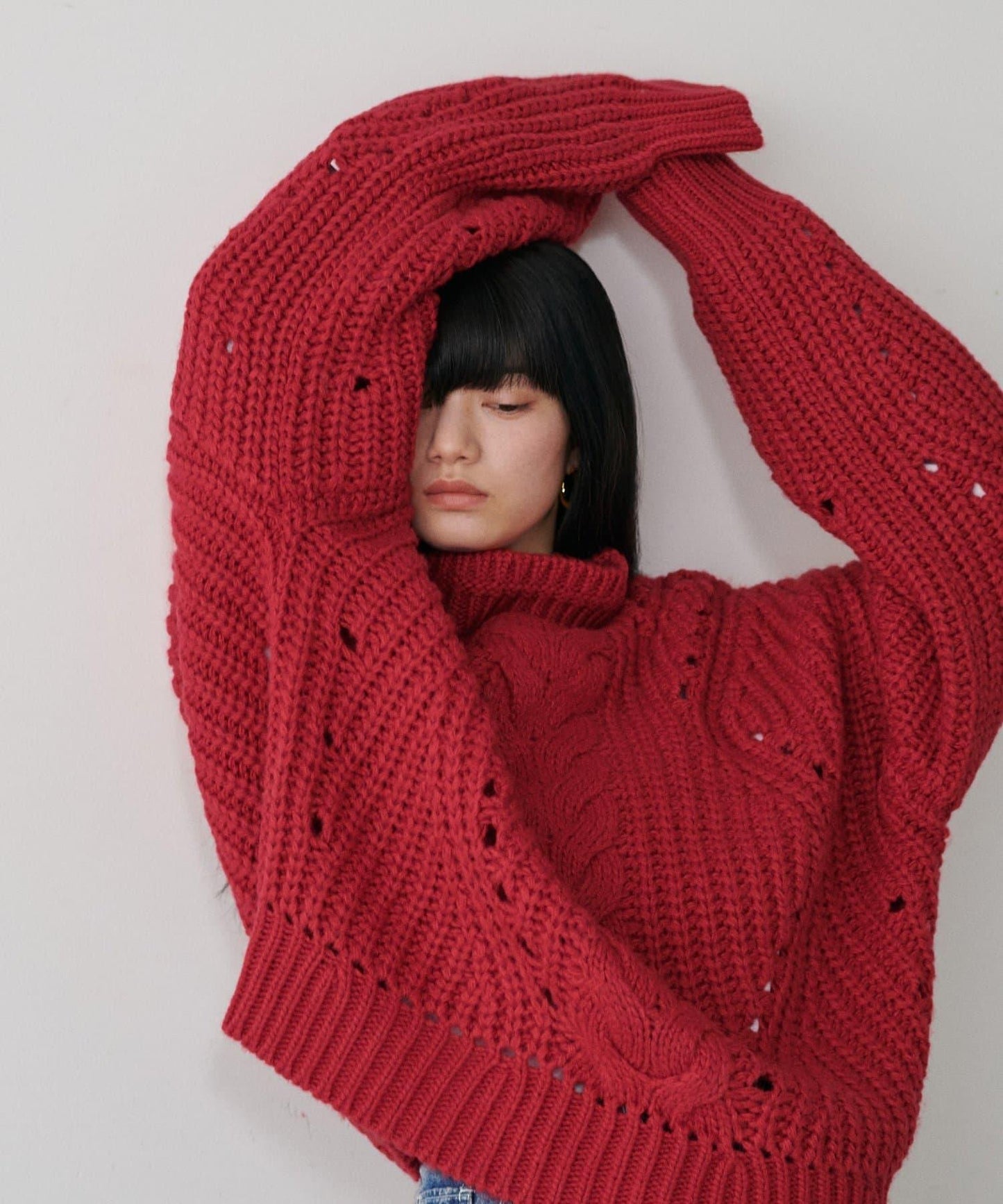 手工編織風格麻花針織套頭衫