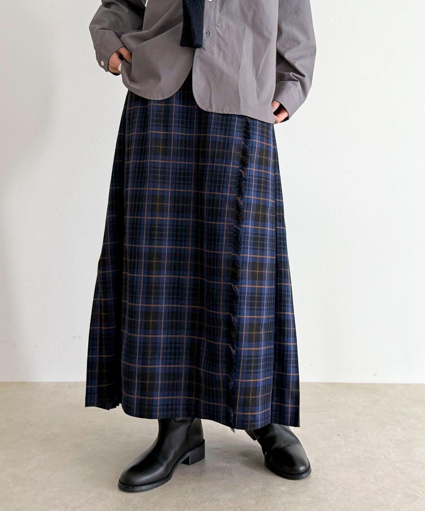 【GEVACO/ゲバコ】格紋側邊腰帶半身裙