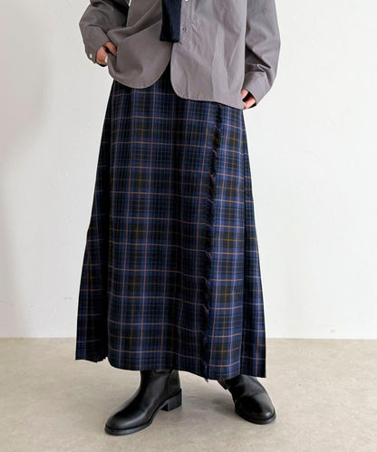 【GEVACO/ゲバコ】格紋側邊腰帶半身裙