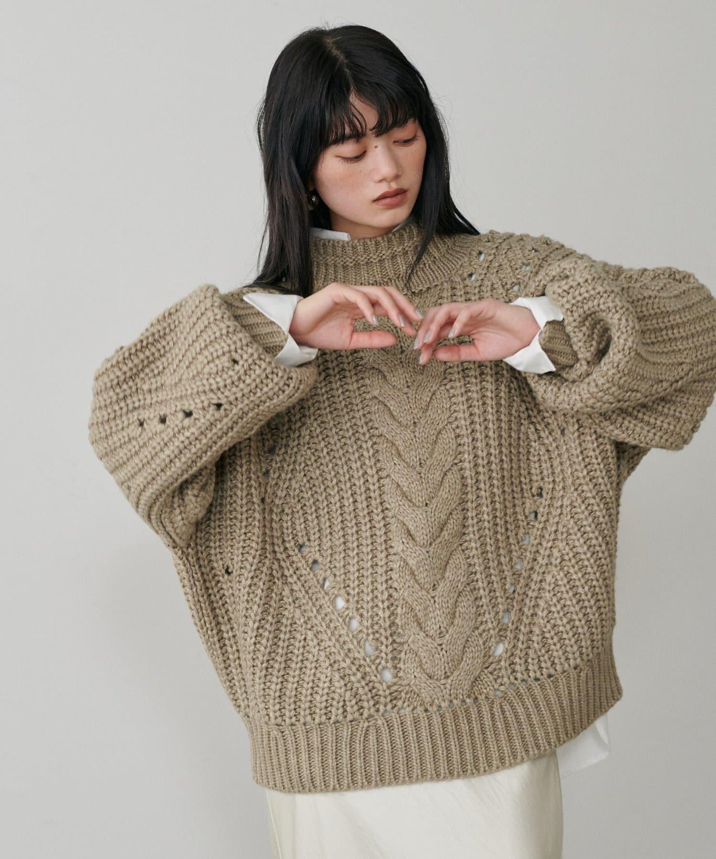 手工編織風格麻花針織套頭衫