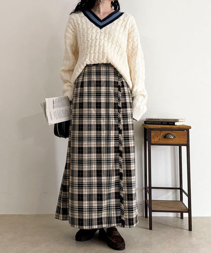 【GEVACO/ゲバコ】格紋側邊腰帶半身裙