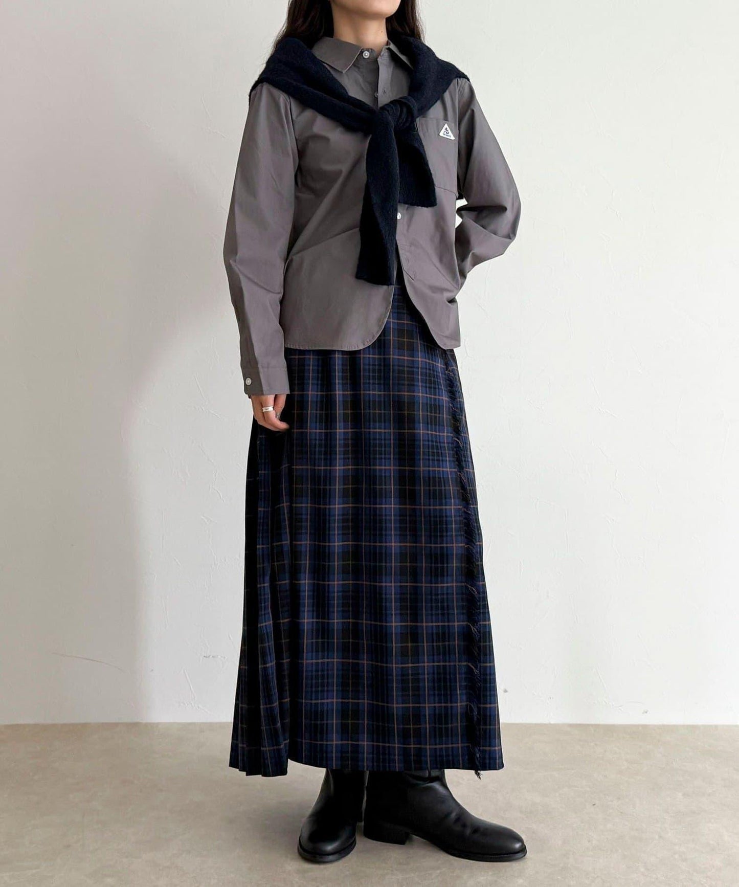 【GEVACO/ゲバコ】格紋側邊腰帶半身裙