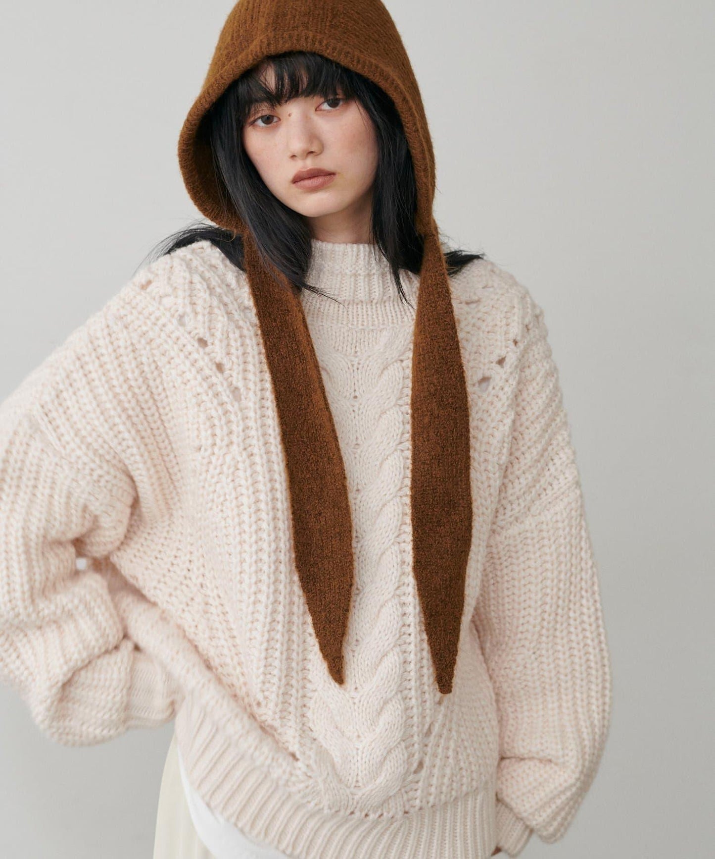 手工編織風格麻花針織套頭衫