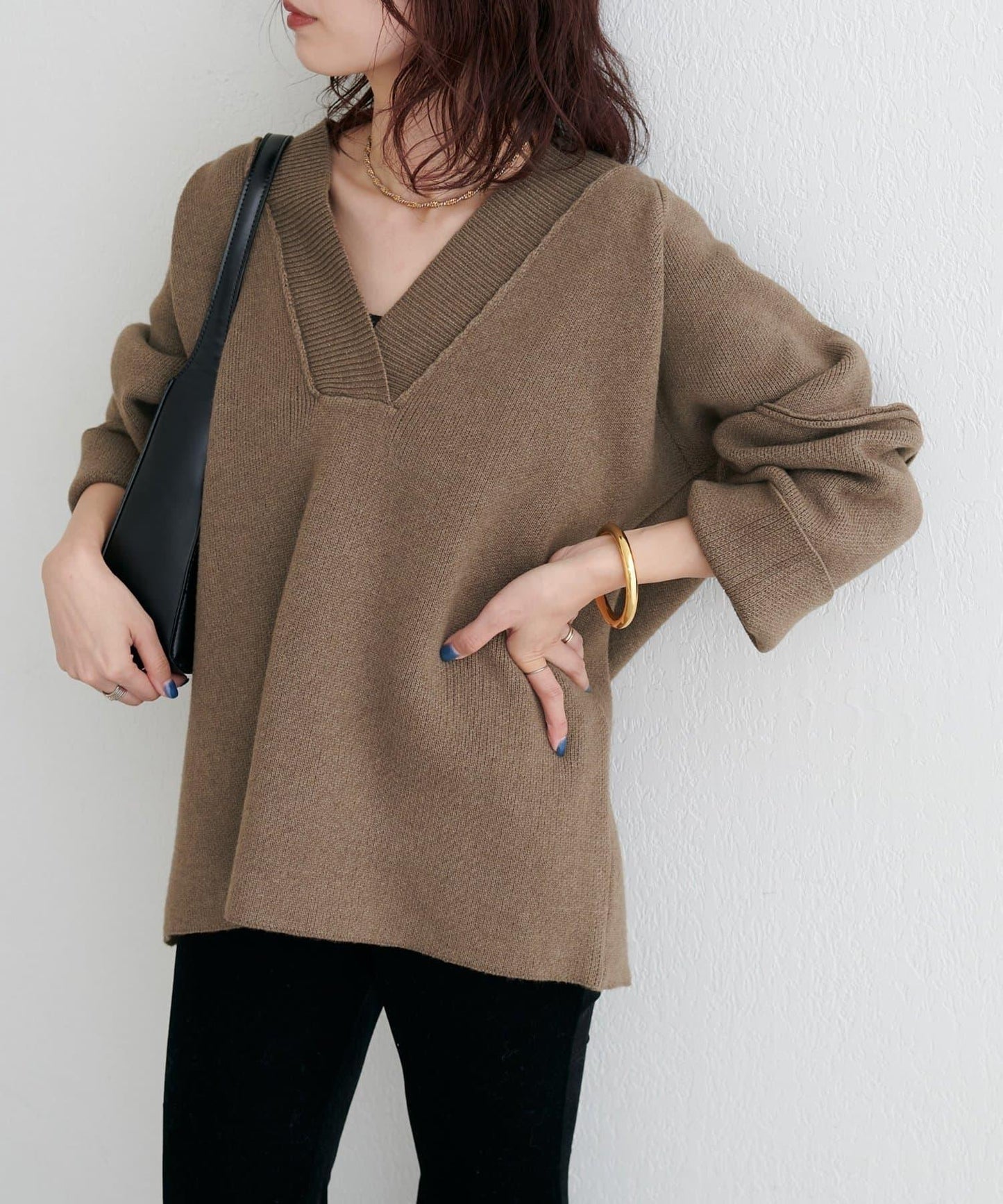 羊毛混紡提花拼接袖套頭衫