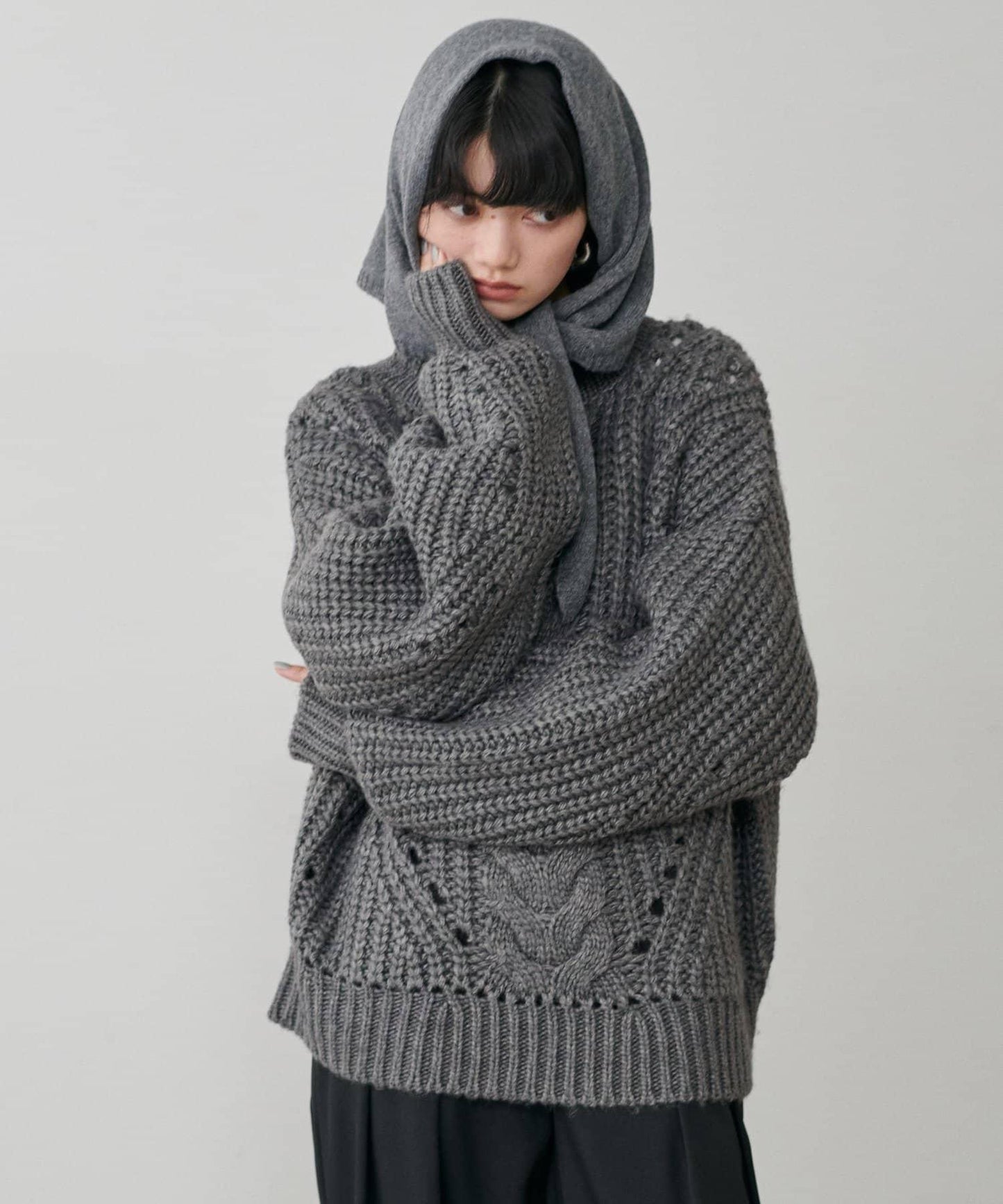 手工編織風格麻花針織套頭衫