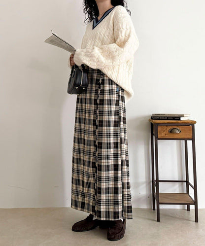 【GEVACO/ゲバコ】格紋側邊腰帶半身裙