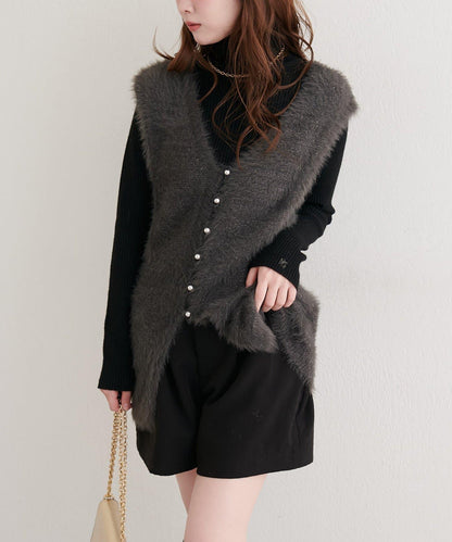 〈osono〉亮片羽毛針織背心×羅紋連衣裙