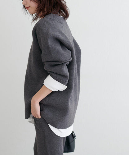 羊毛混紡提花拼接袖套頭衫