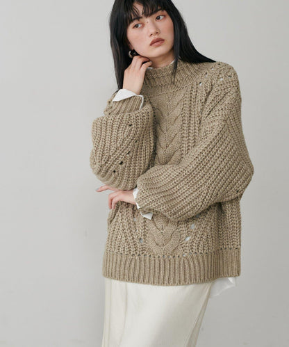 手工編織風格麻花針織套頭衫