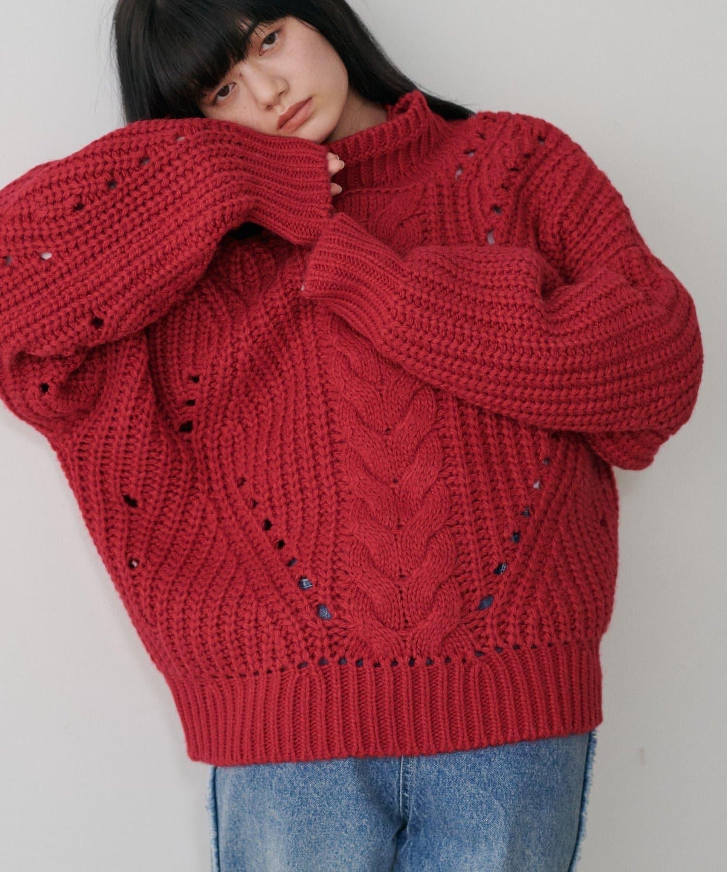 手工編織風格麻花針織套頭衫