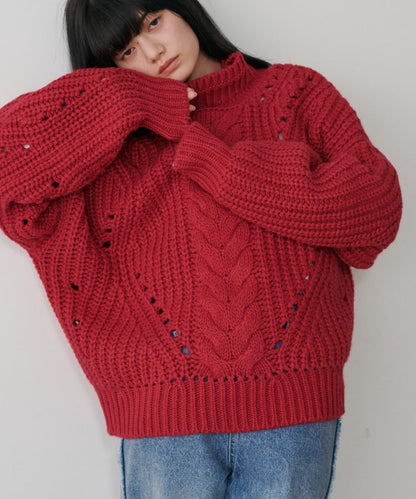 手工編織風格麻花針織套頭衫