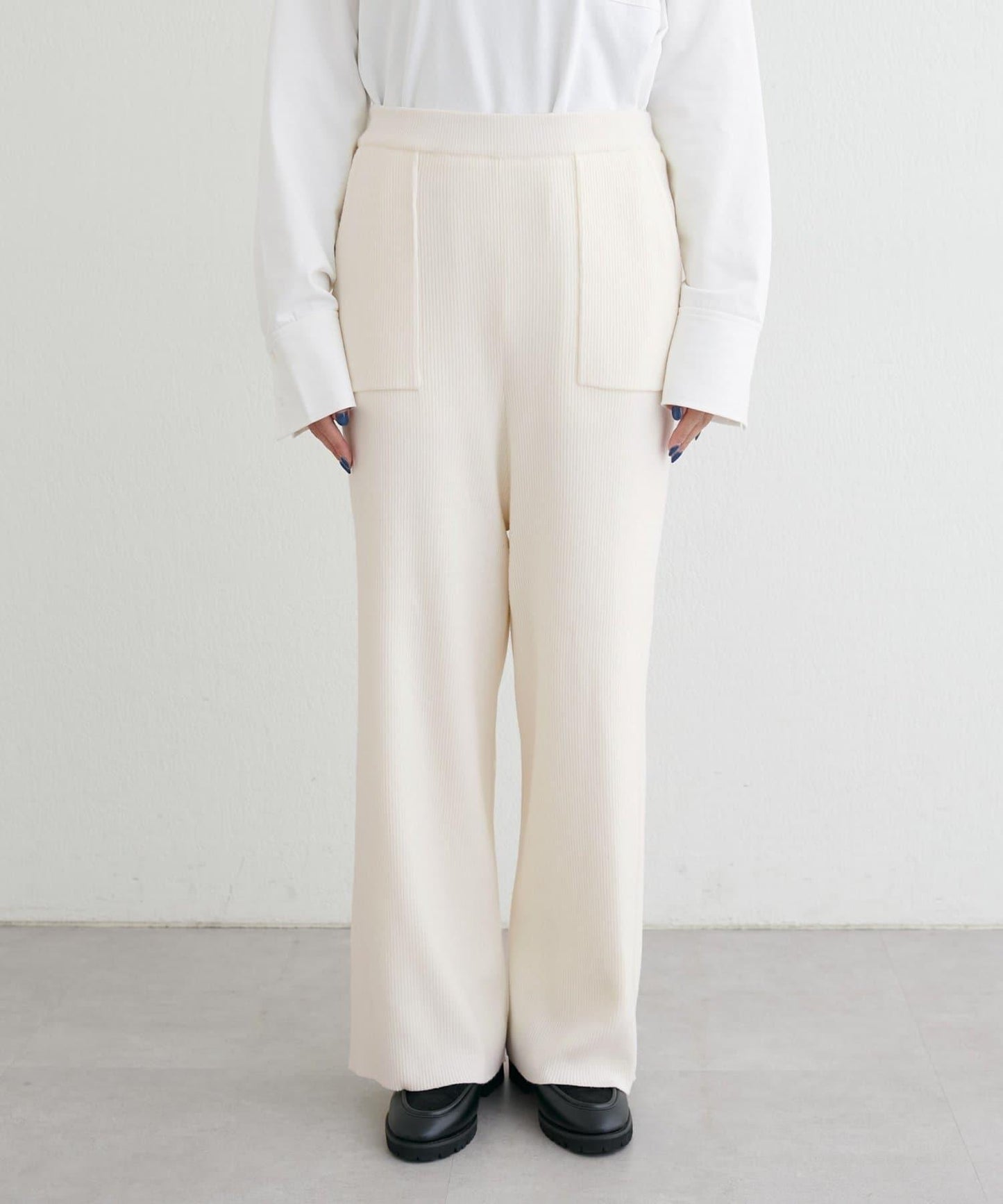 羊毛混紡羅紋針織褲