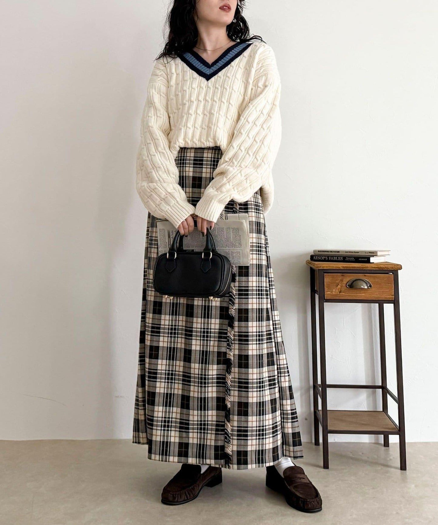 【GEVACO/ゲバコ】格紋側邊腰帶半身裙